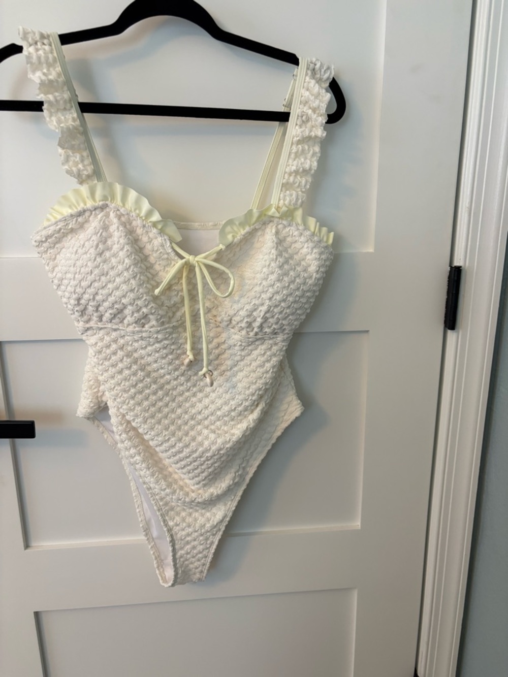 Women's White Textured Ruffle One-Piece Swimsuit